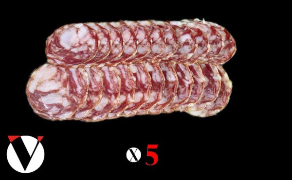 cinq saucissons Ibérique tranché, 80 gr, viandes à domicile